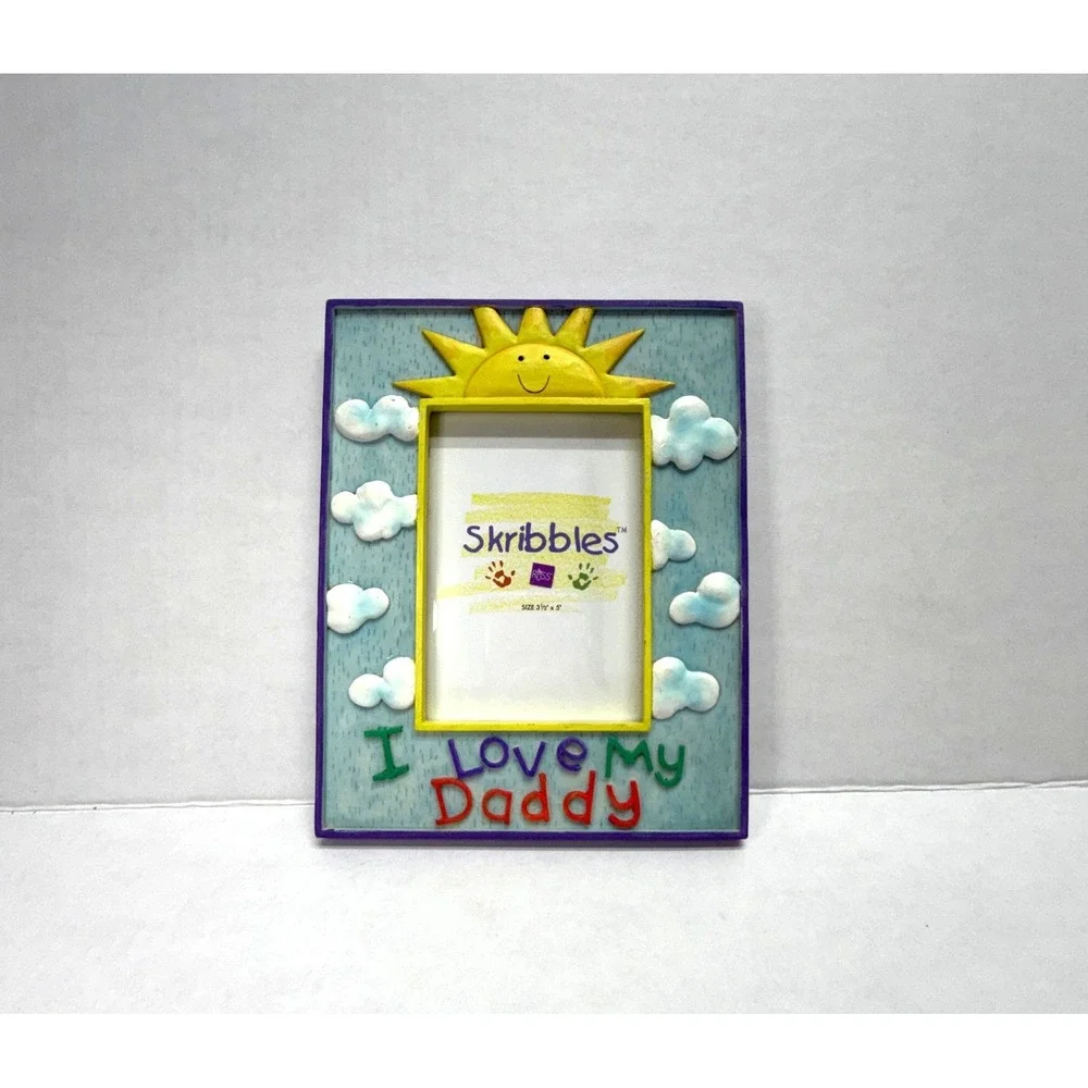 Vintage Skribbles I Love My Daddy Photo Frame Sun and Clouds Purple Border 3.5x5
